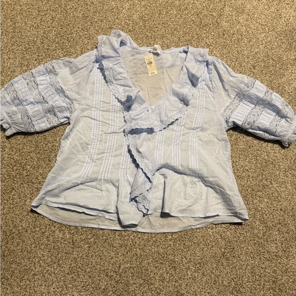 Aerie Short Sleeve Ruffle Blouse - Picture 2 of 7